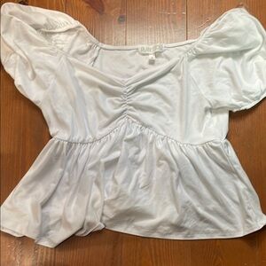 Planet Gold White Puff Sleeve Peplum Blouse